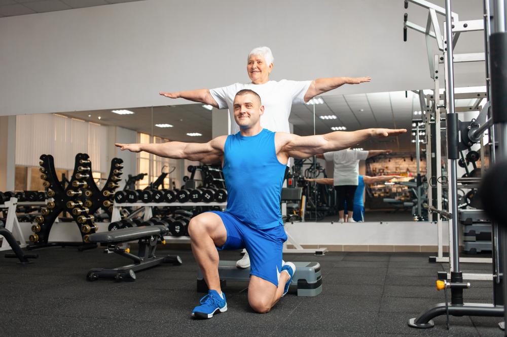 Elderly pensioner engaged in gym activities, representing seniors fitness classes in NJ  Gym Classes for Seniors NJ vecteezy an elderly pensioner plays sports in the gym 37150365 189