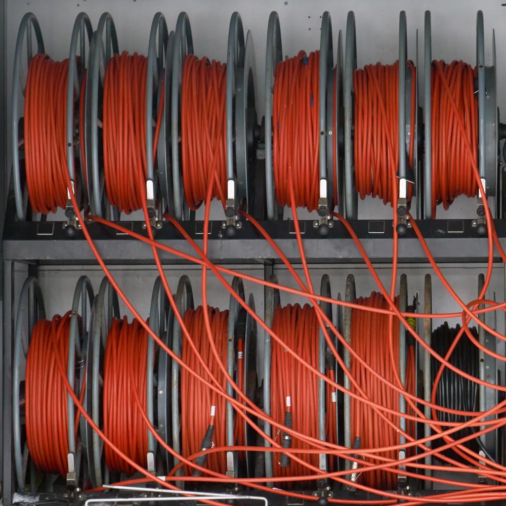 Telecommunications network expert finalizing cabling installation