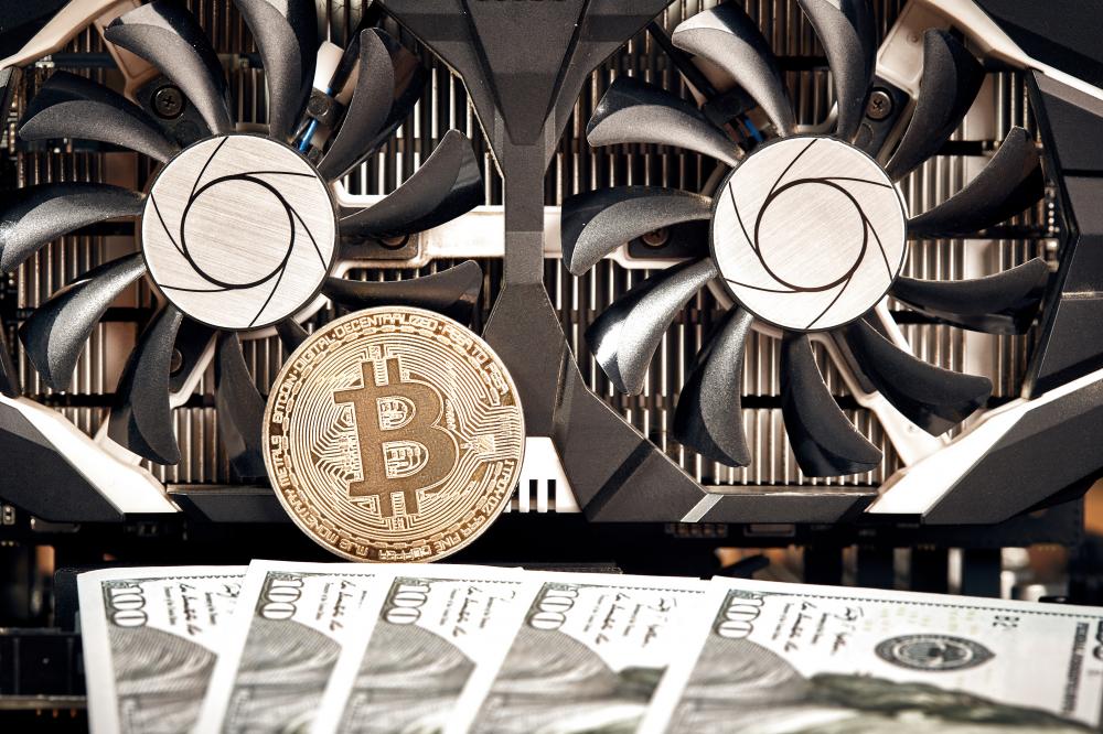 Bitcoin coin on a video card illustrating Whatsminer's mining technology