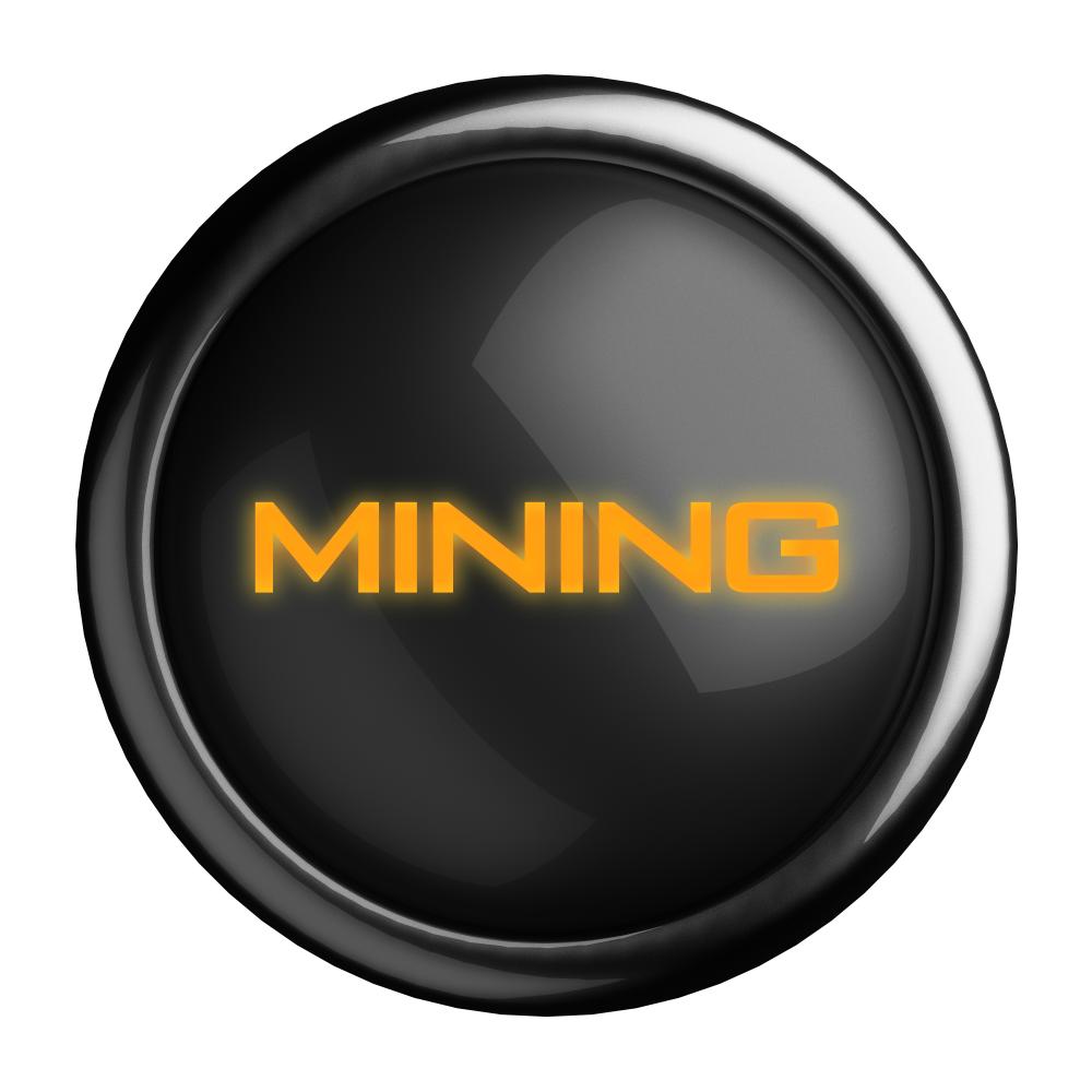 Black button with 'Mining' word emphasizing ICERIVER Kas Miners' role in advancing the mining industry