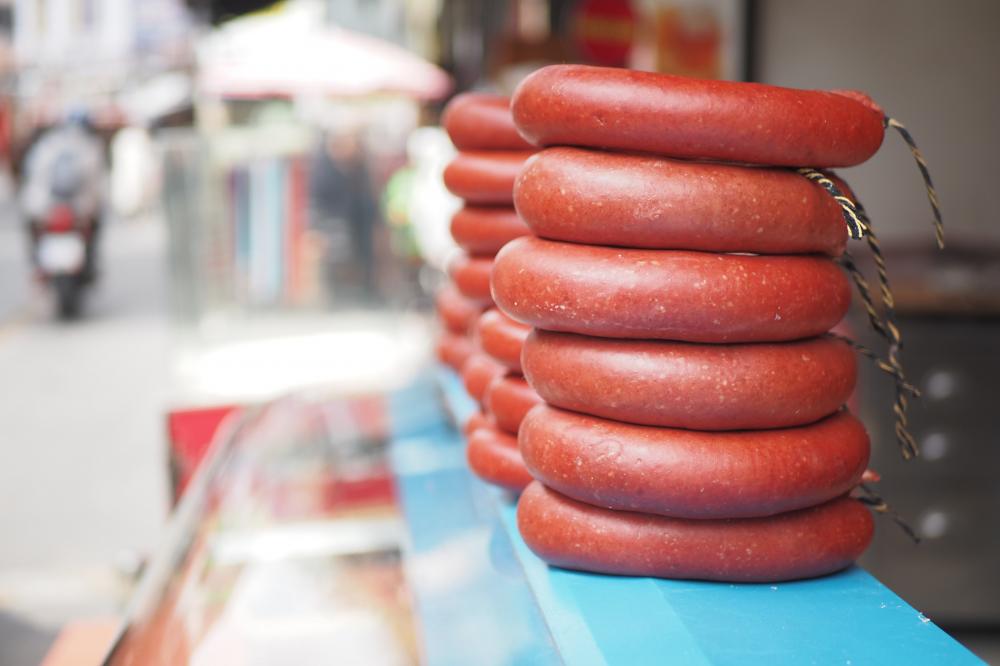 Sausage display in Canadian market, representing sausage making culture