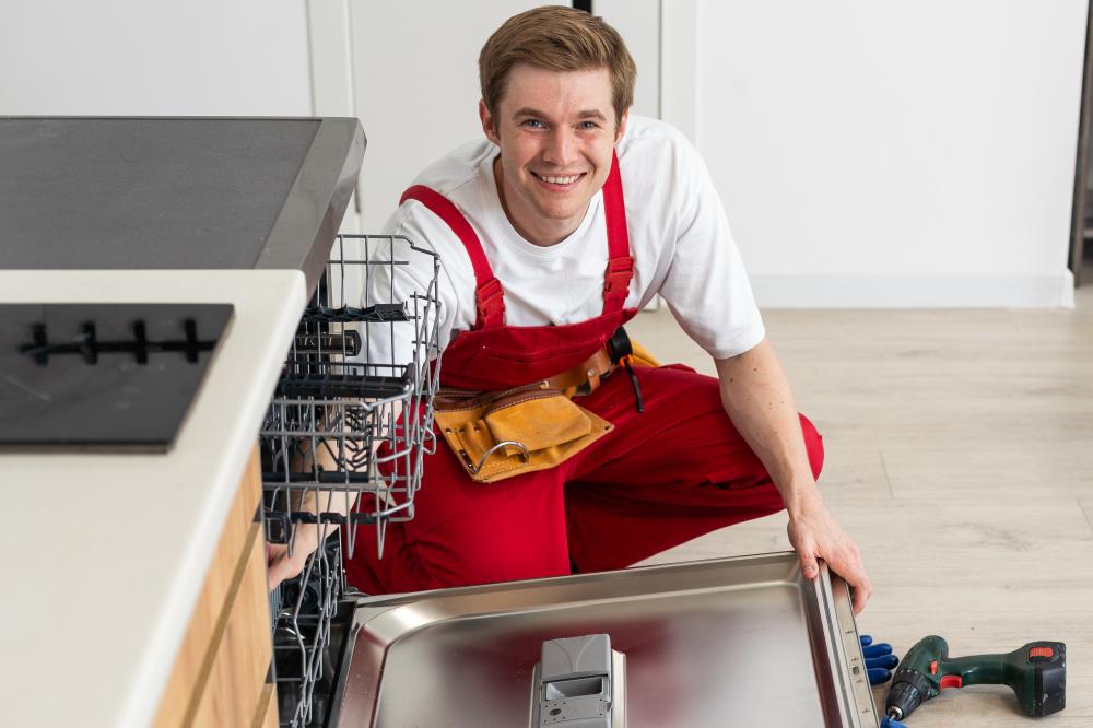 Technician repairing dishwasher for efficient service in Thornton