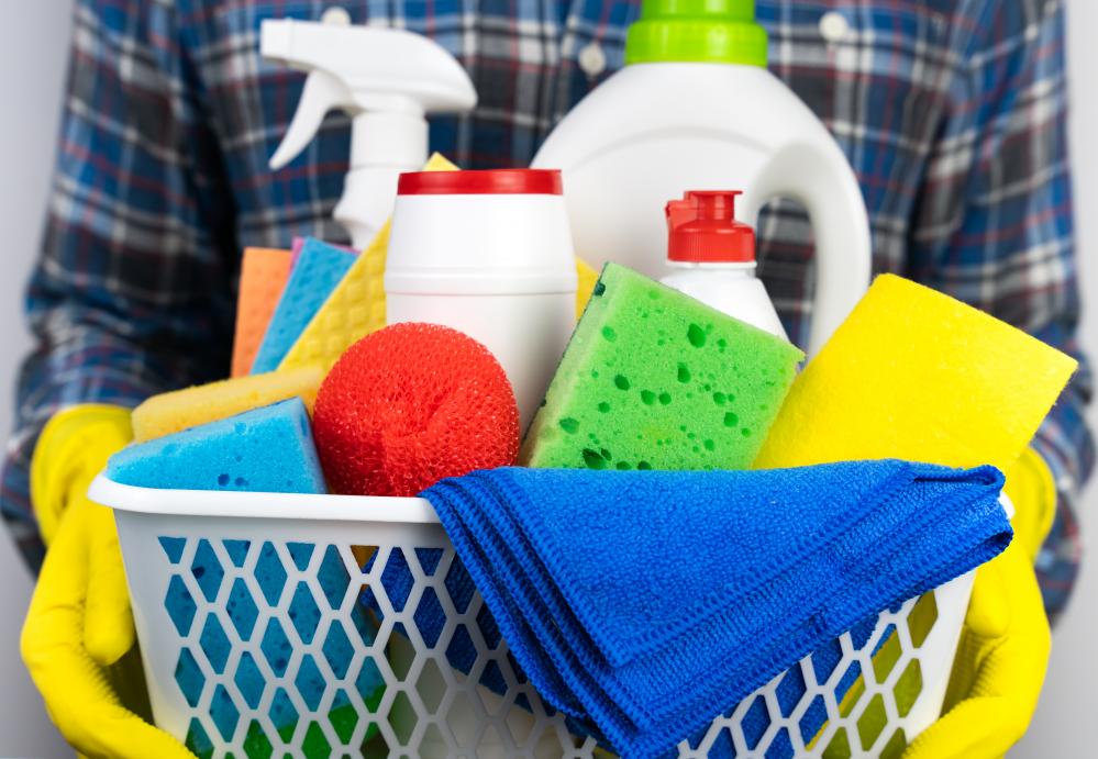 Man with cleaning supplies ready for tailored cleaning solutions