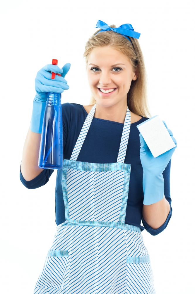 Dedicated housewife performing thorough cleaning with a smile