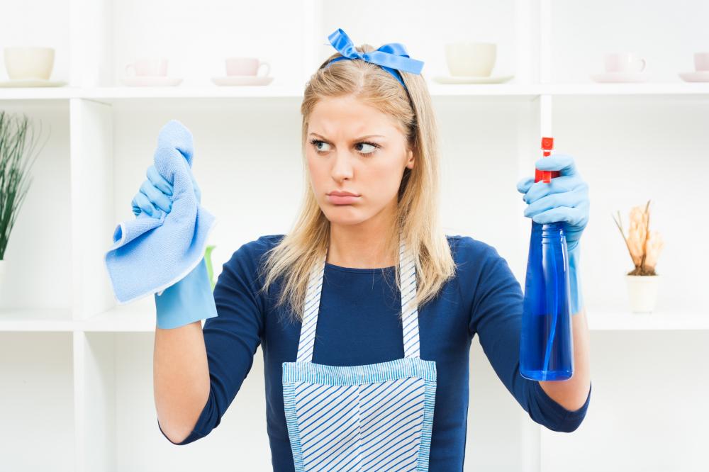 Exhausted housewife symbolizing need for professional cleaning