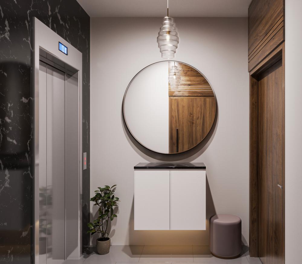 Opulent Lobby Interior Harmonizing with Elevator Design
