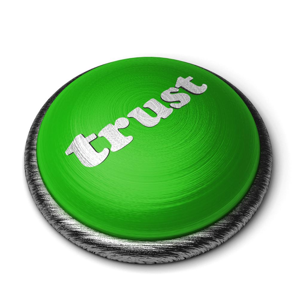 Trust in Performance Based SEO with a green trust button isolated on white