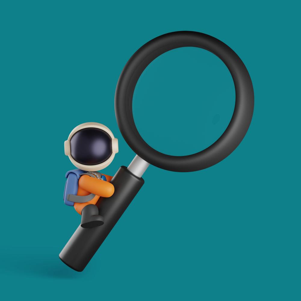 Creative depiction of astronaut with magnifying glass representing strategic SEO exploration