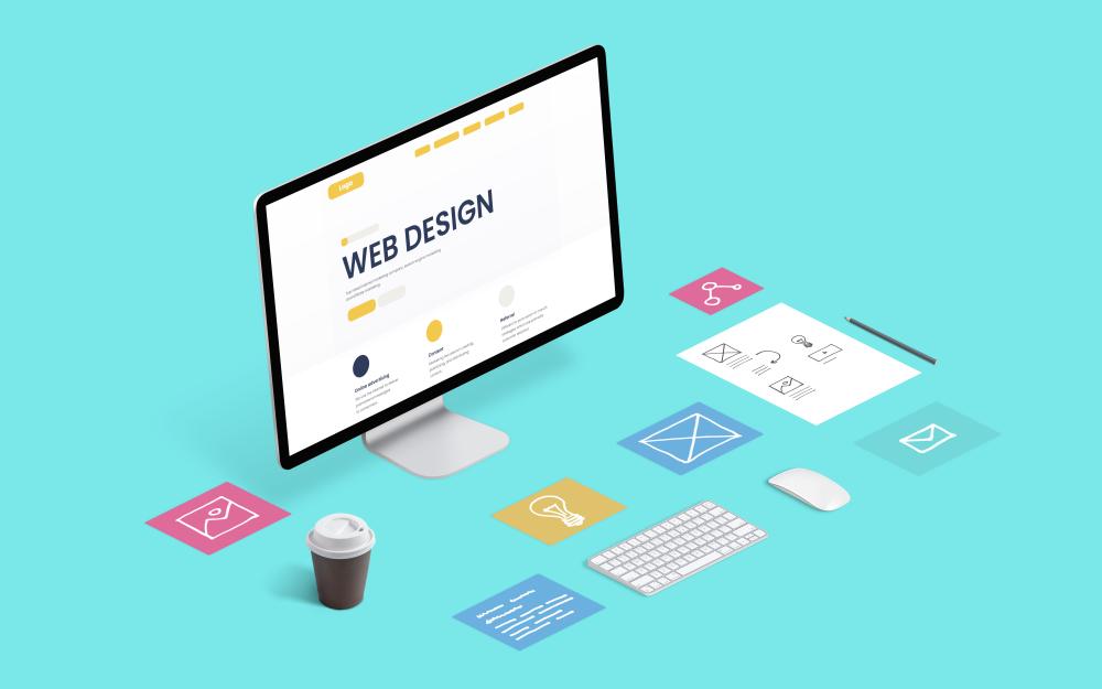 Isometric illustration of web design concept, symbolizing Smiling Web Design's approach to crafting interactive customer journeys