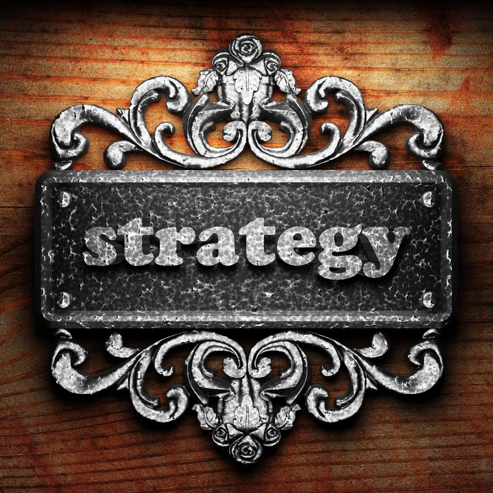 SEO strategy concept with 'strategy' word on a wooden background
