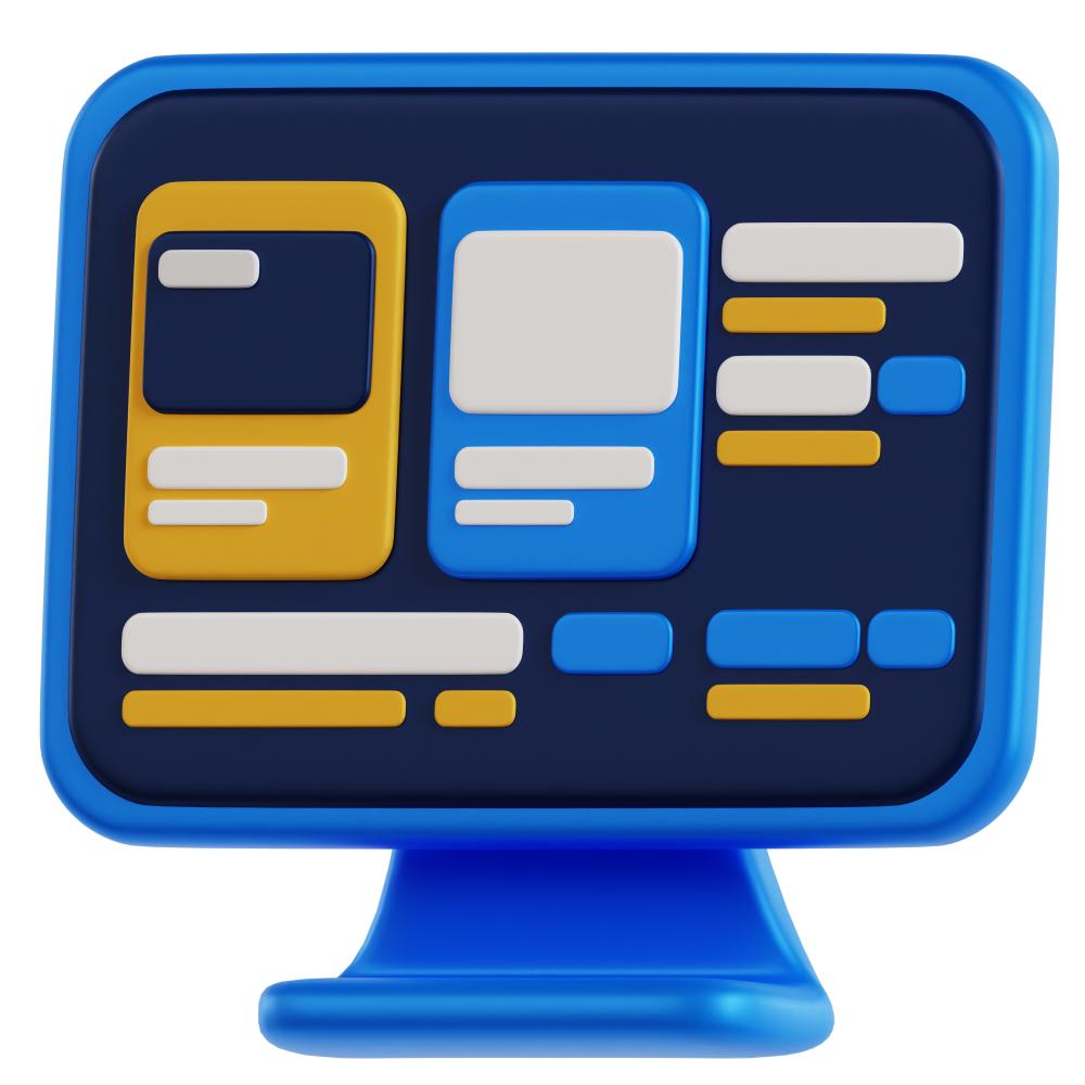 3D icon of a computer monitor symbolizing the launch of a refined Olympia web design