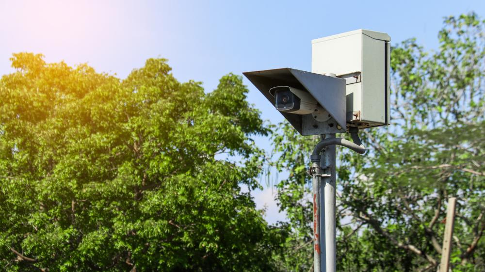 Automated surveillance camera overseeing San Antonio construction yard