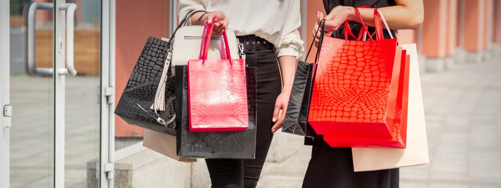 Luxury handbags on display in Manhattan boutique