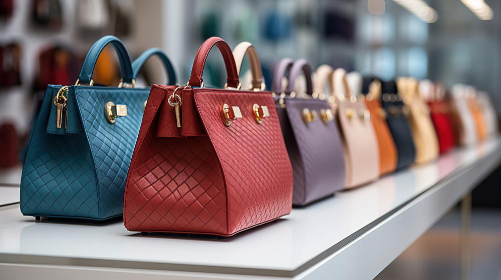 Fashionable handbags showcased in luxury boutique