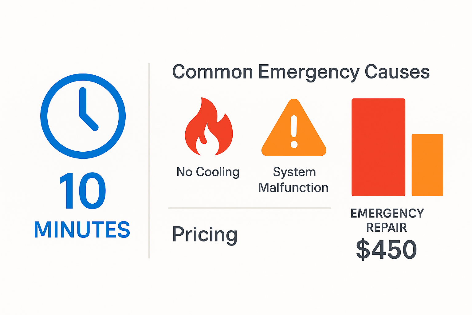 Infographic illustrating emergency HVAC repair metrics including response times, common causes, and pricing comparisons in Los Angeles