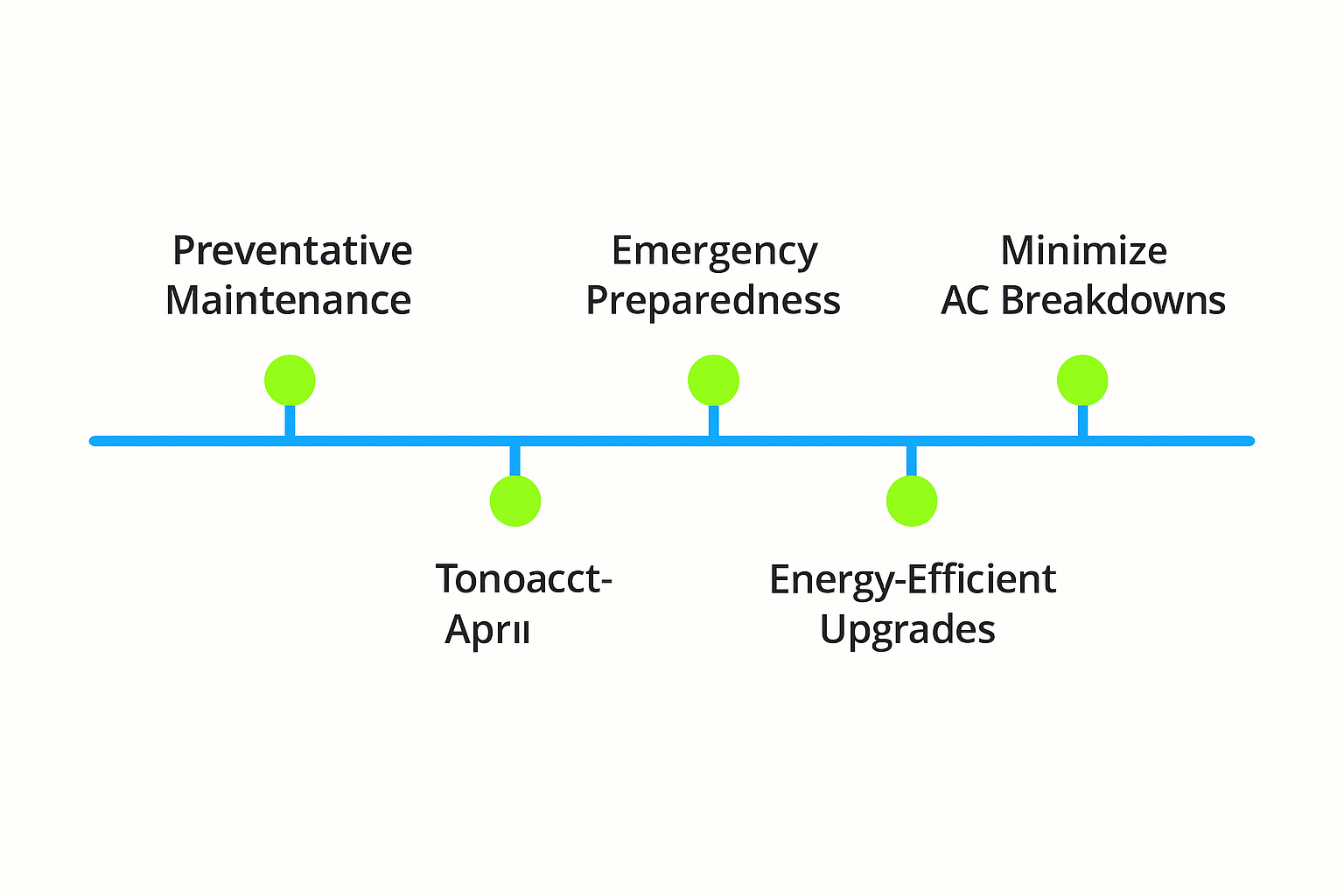 Timeline infographic presenting key milestones for preventing AC breakdowns in commercial kitchens.