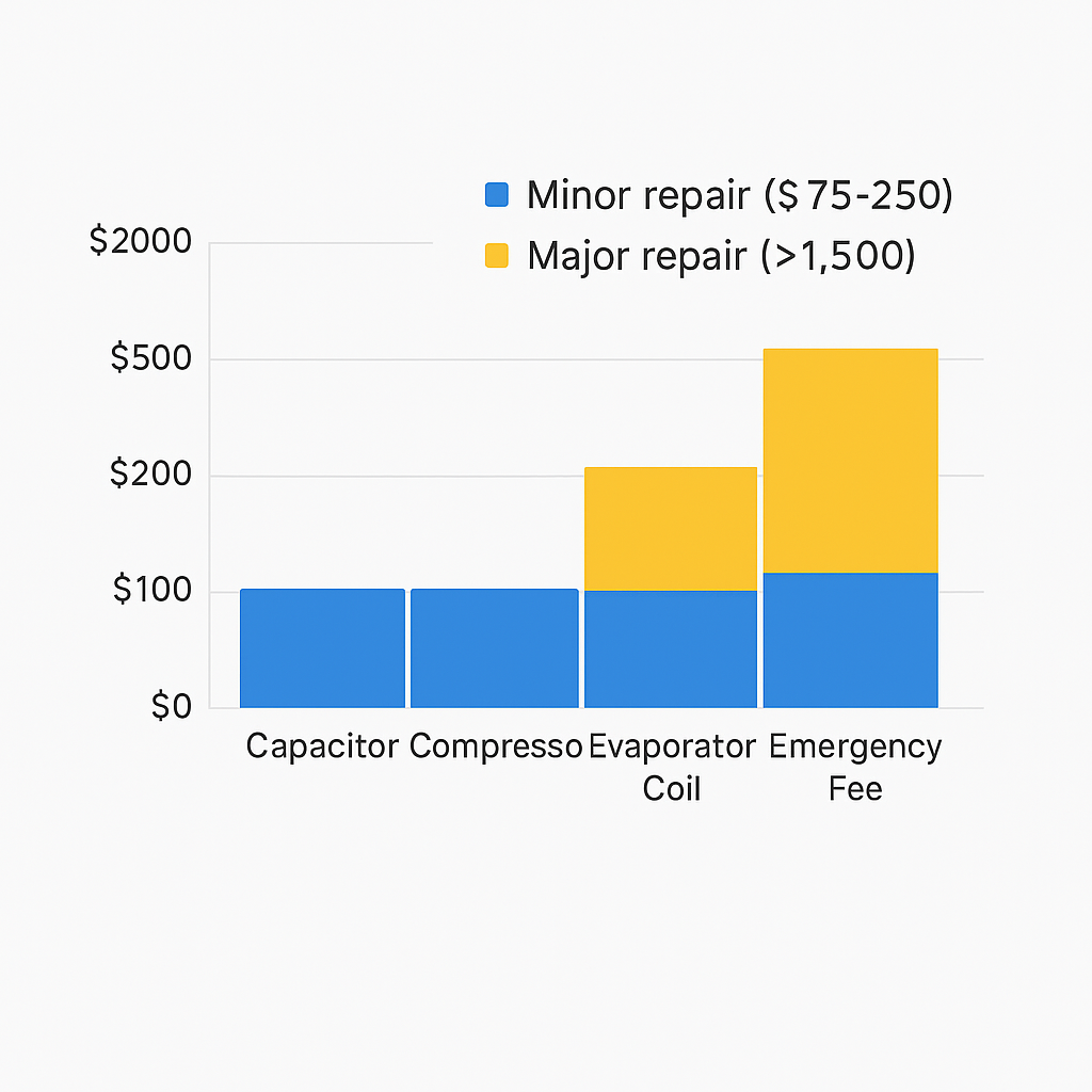 Data visualization chart showing breakdown of emergency AC repair costs by repair type and fees.