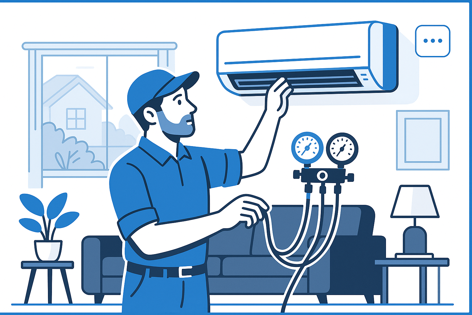 Hero image of an HVAC technician working on an air conditioner unit in Crenshaw