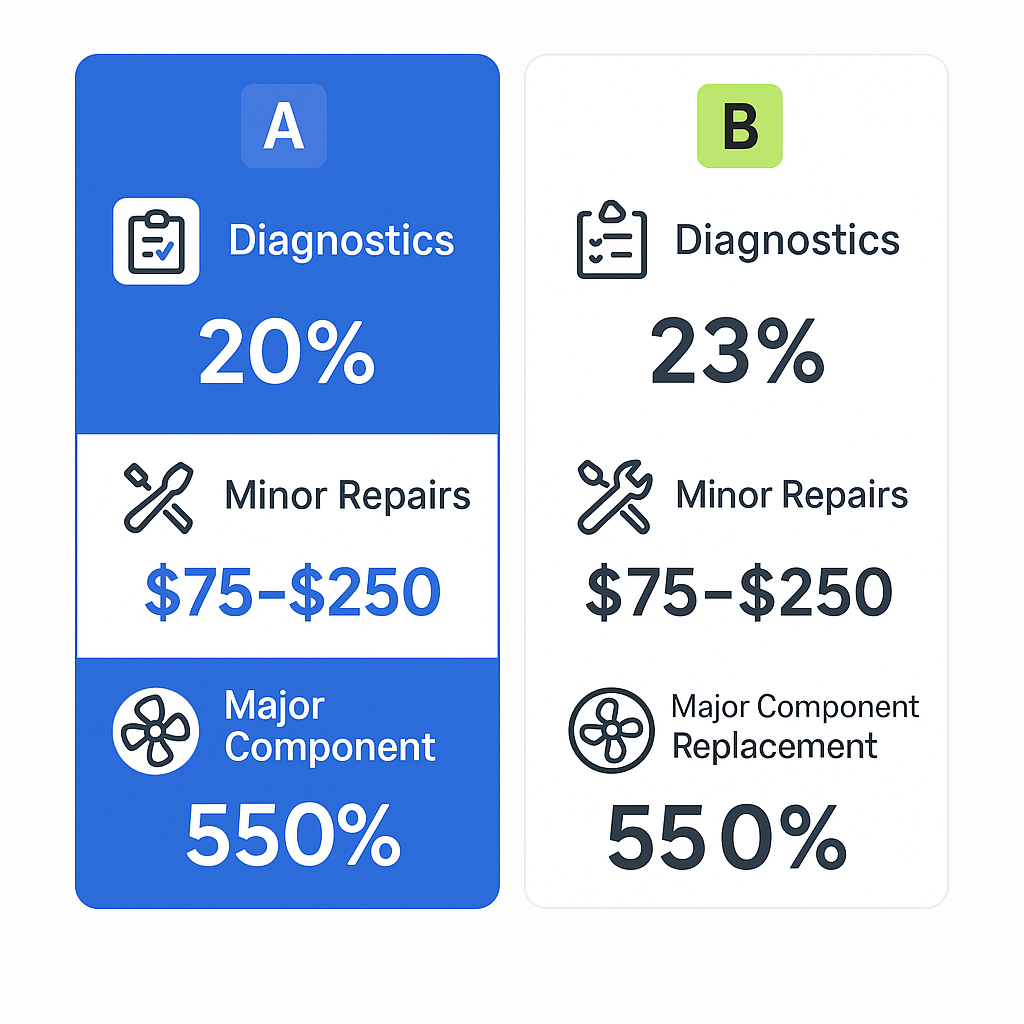 Side-by-side cost comparison chart of typical AC repair expenses in Crenshaw