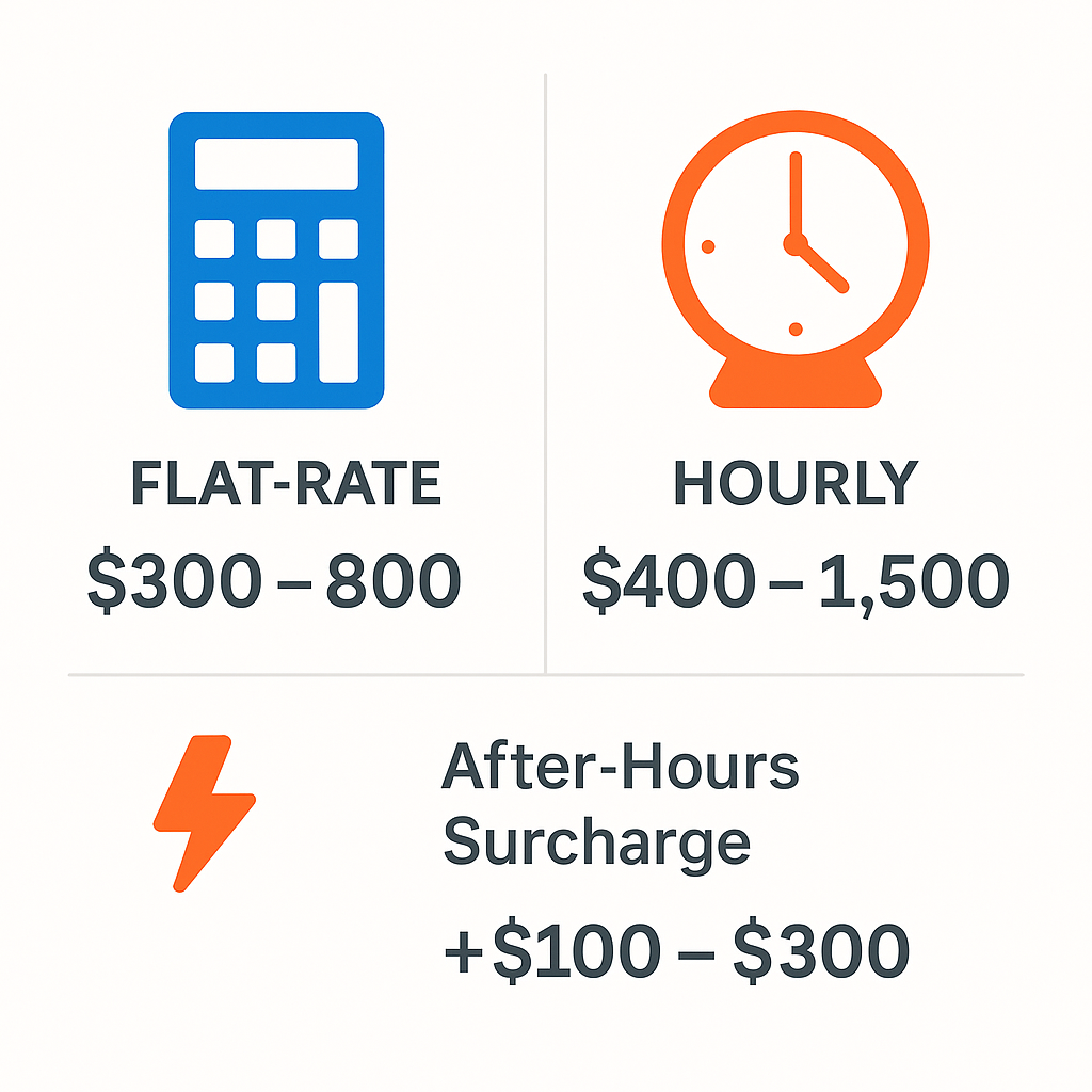 Cost comparison of common emergency AC repairs in View Park highlighting pricing models and surcharges.