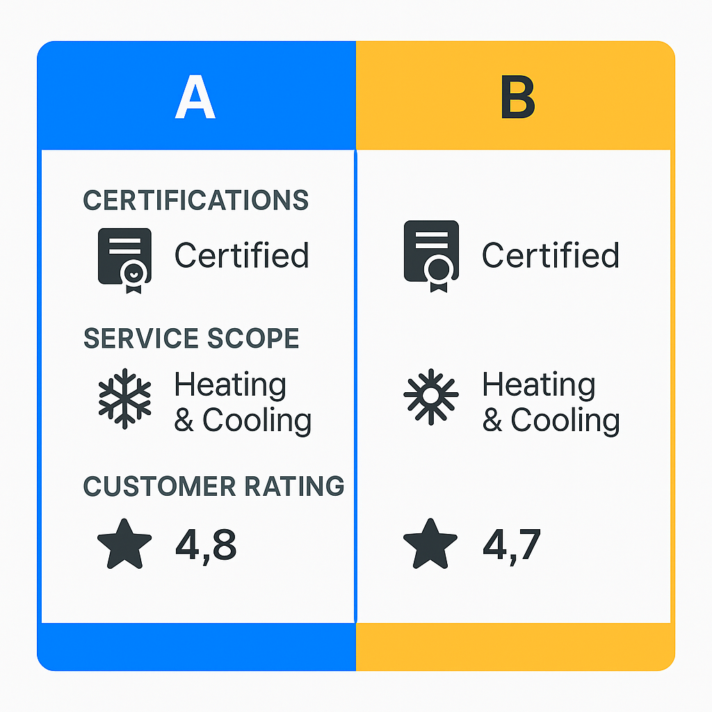 Comparison of leading HVAC contractors in View Park emphasizing certifications and customer satisfaction