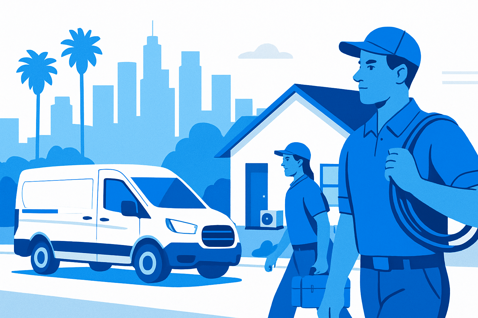 Hero image showing an HVAC technician working on an outdoor unit in Los Angeles, representing local expertise and service.