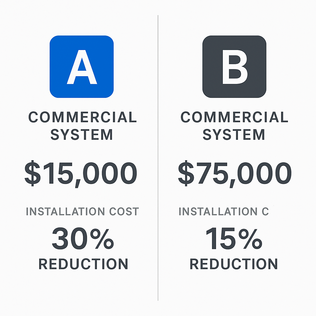 Side-by-side comparison of commercial HVAC installation and maintenance types