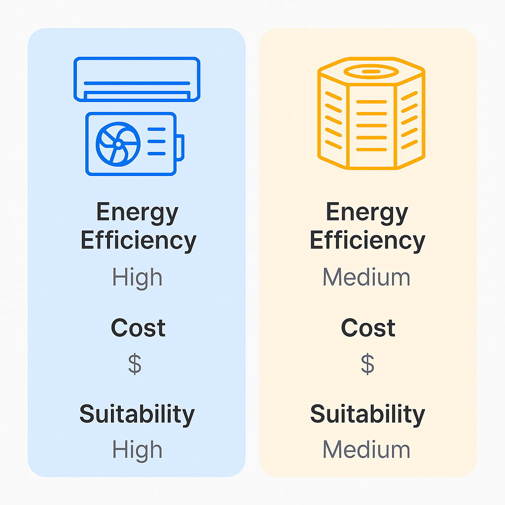 Comparison chart of HVAC system types and features suitable for Culver City's climate and energy efficiency needs