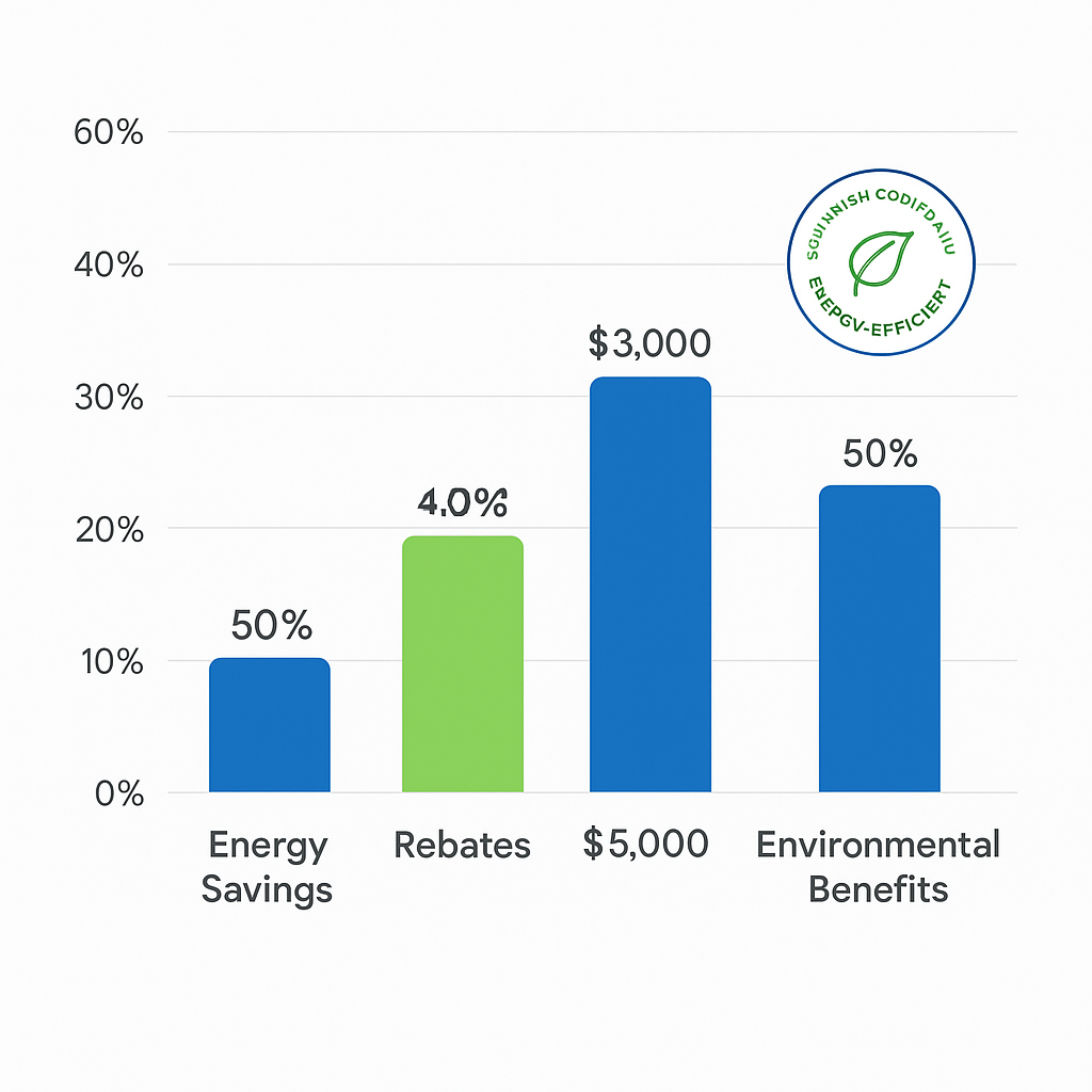 Data visualization of benefits and rebates for energy-efficient HVAC systems in Southern California Visualization showing energy savings and rebate opportunities for efficient HVAC systems in California.