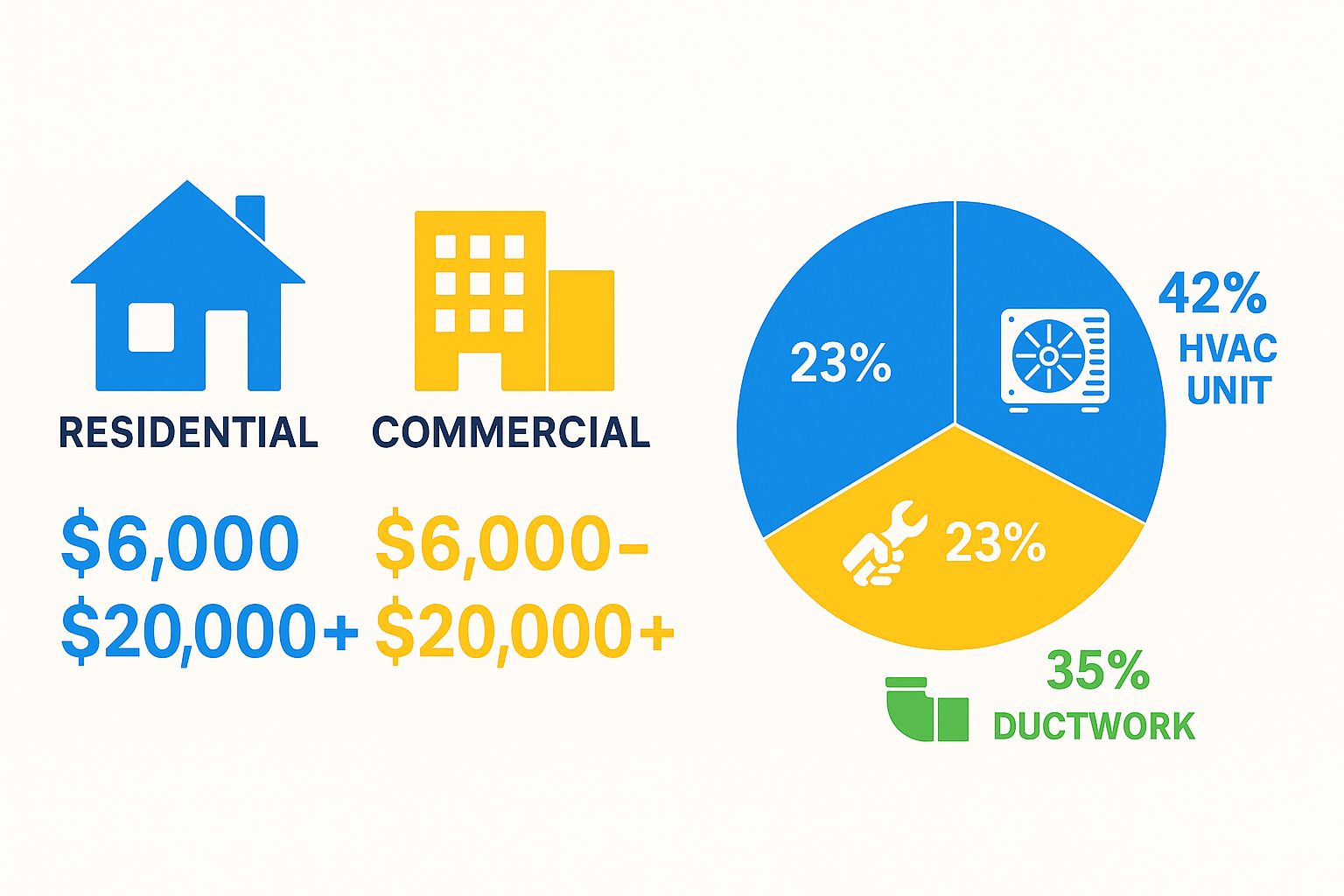 Infographic showing breakdown of HVAC installation costs for residential and commercial projects in Beverly Hills