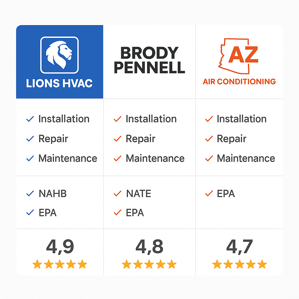 Comparison chart highlighting services, certifications, and customer ratings of top HVAC contractors in Culver City