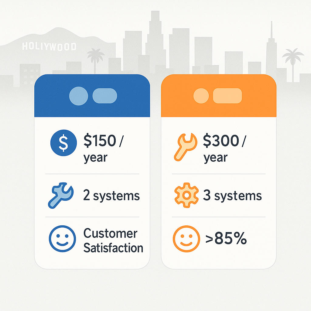 Comparison of pricing and feature differences among leading HVAC maintenance plans in Los Angeles.
