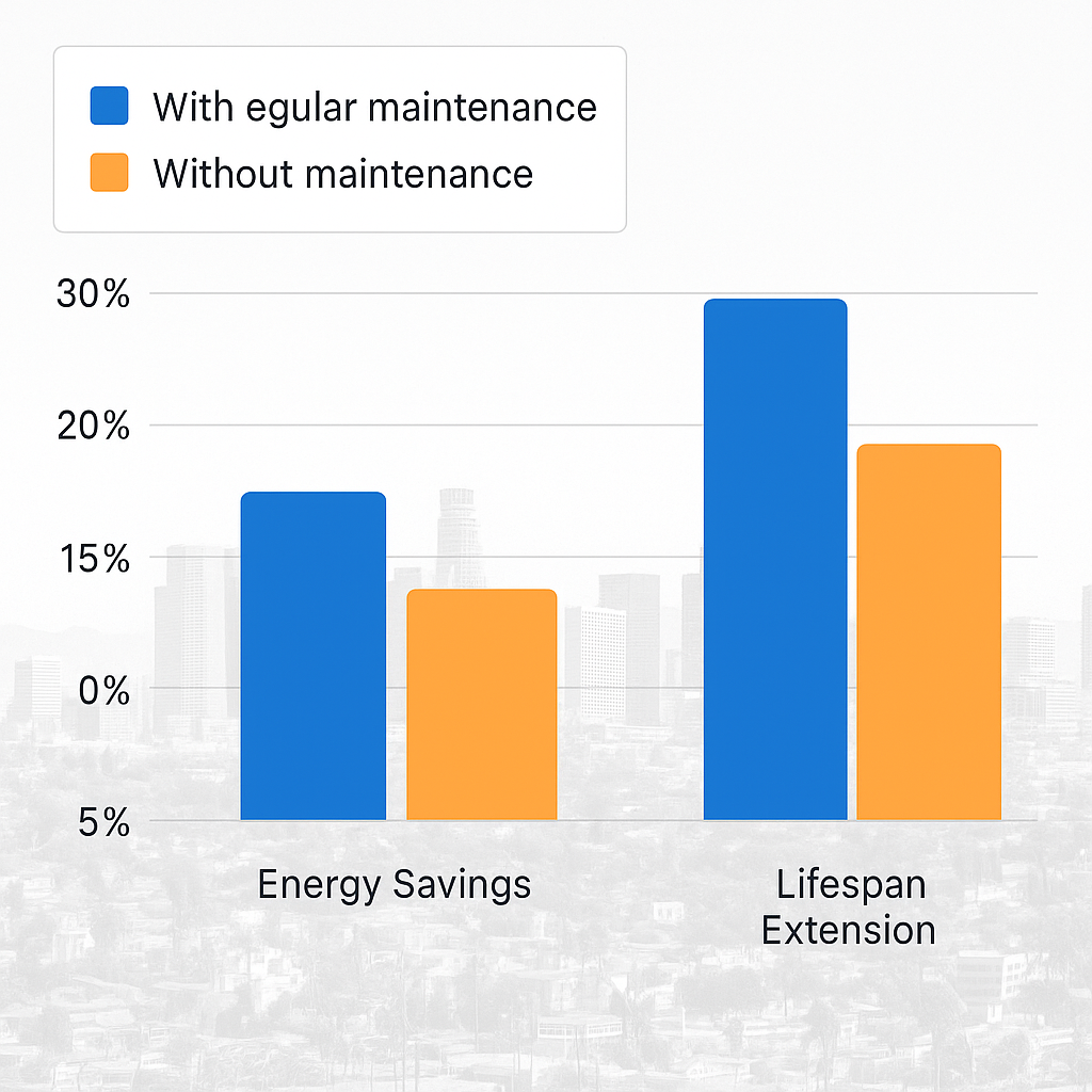 Data visualization of energy savings and lifespan improvements due to regular AC maintenance.