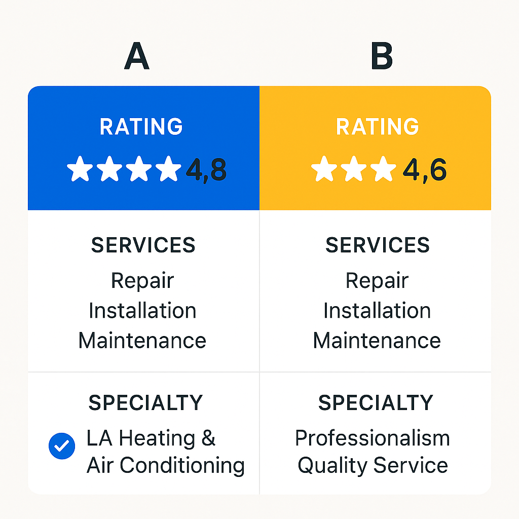 Comparison chart of top HVAC companies in Windsor Square highlighting ratings and services