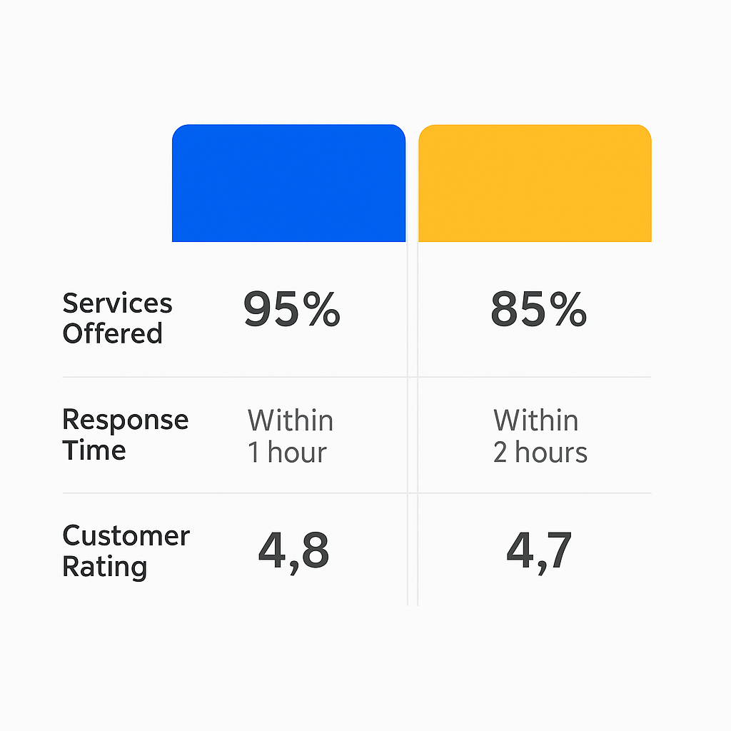 Comparison chart of top emergency HVAC repair companies in Baldwin Hills with services, response times, and ratings