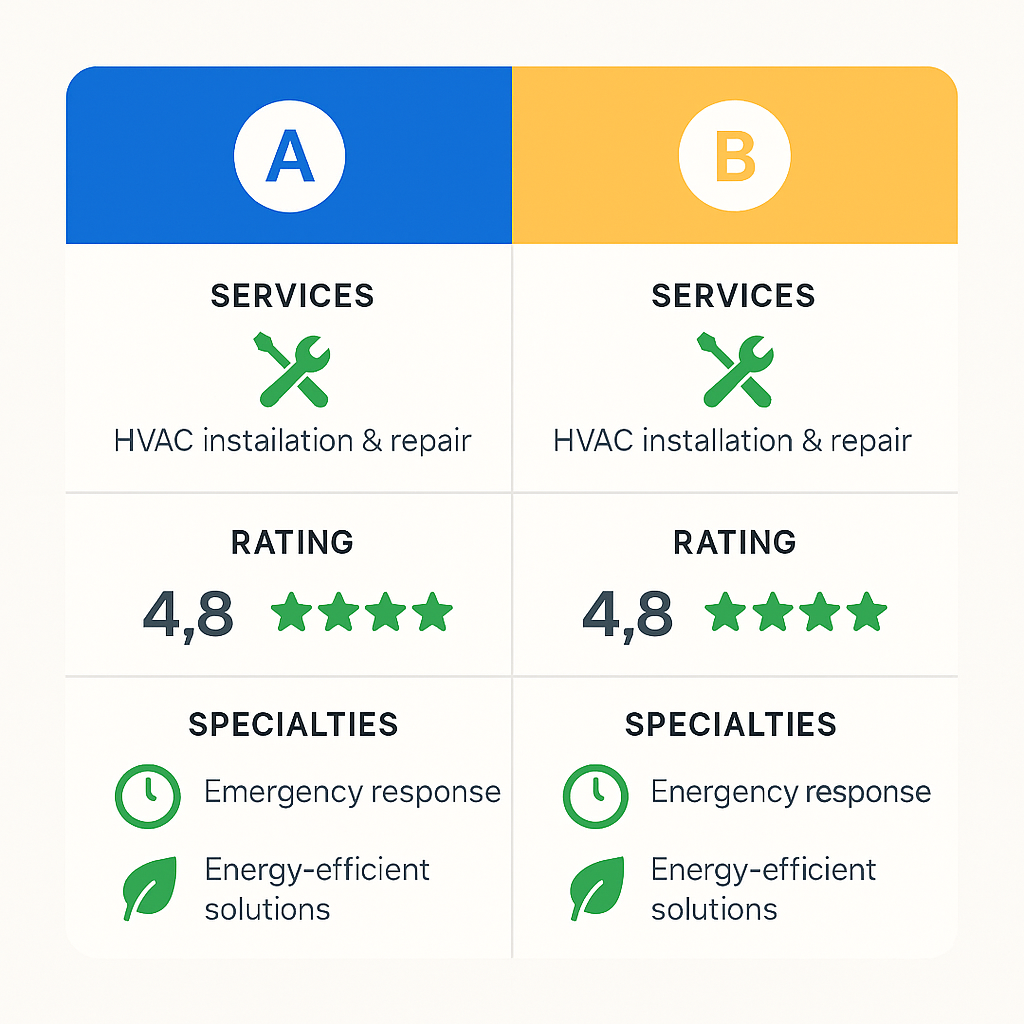 Comparison infographic detailing leading HVAC contractors in Beverly Grove