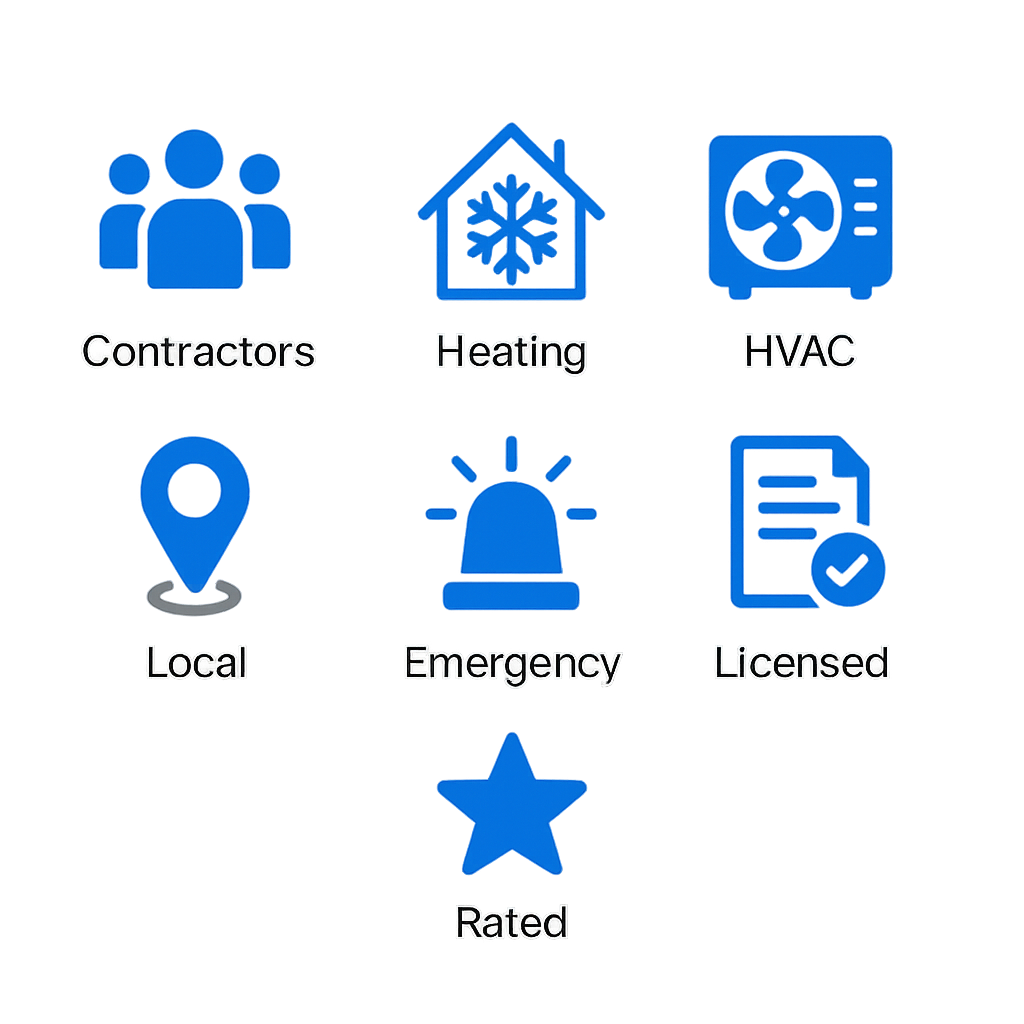 Icon set representing top HVAC providers and emergency services in Beverly Grove