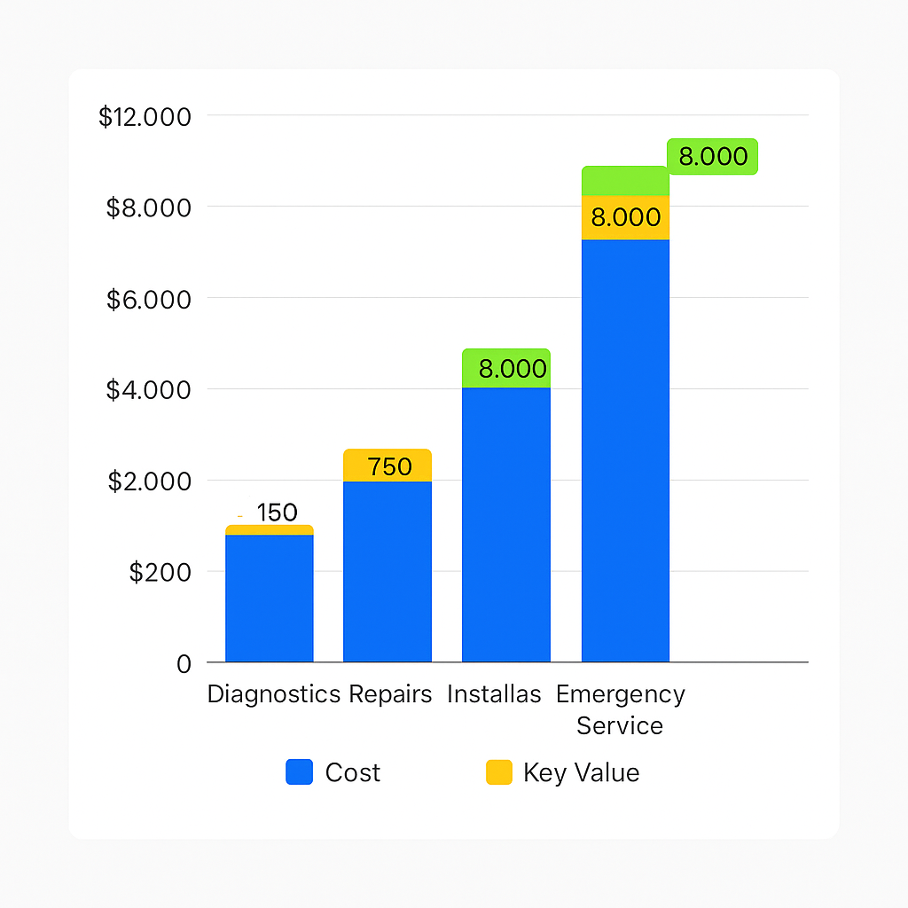 Bar chart illustrating HVAC service cost ranges in Beverly Grove