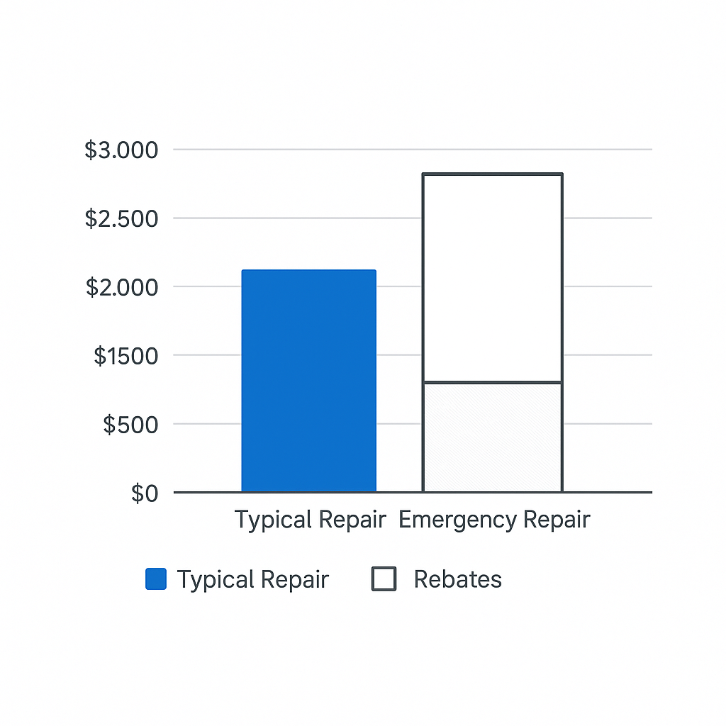 Bar graph comparing typical and emergency air conditioning repair costs in Hancock Park with rebate highlights.