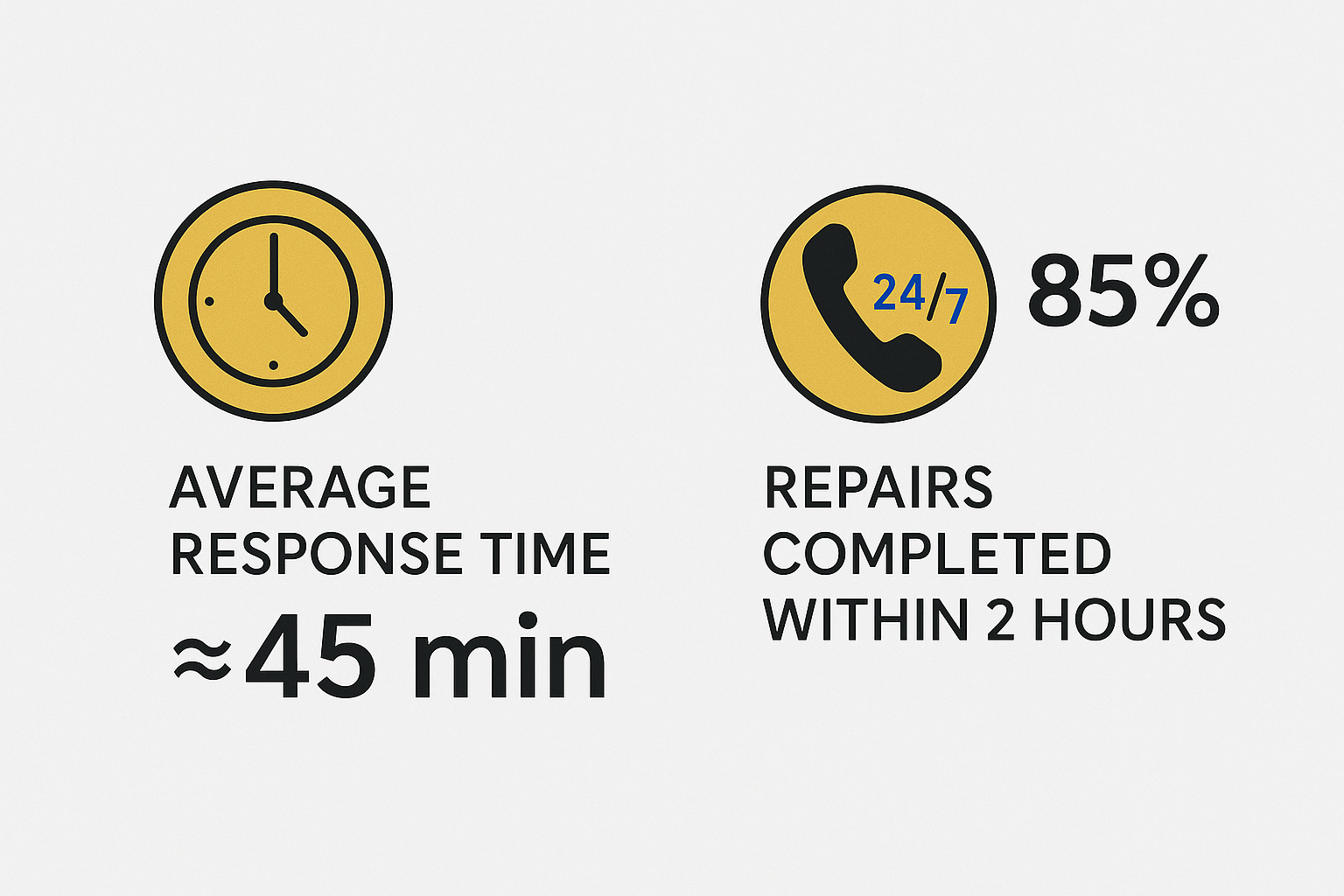 Infographic detailing technician response times and around-the-clock availability for emergency AC repairs in Beverly Hills