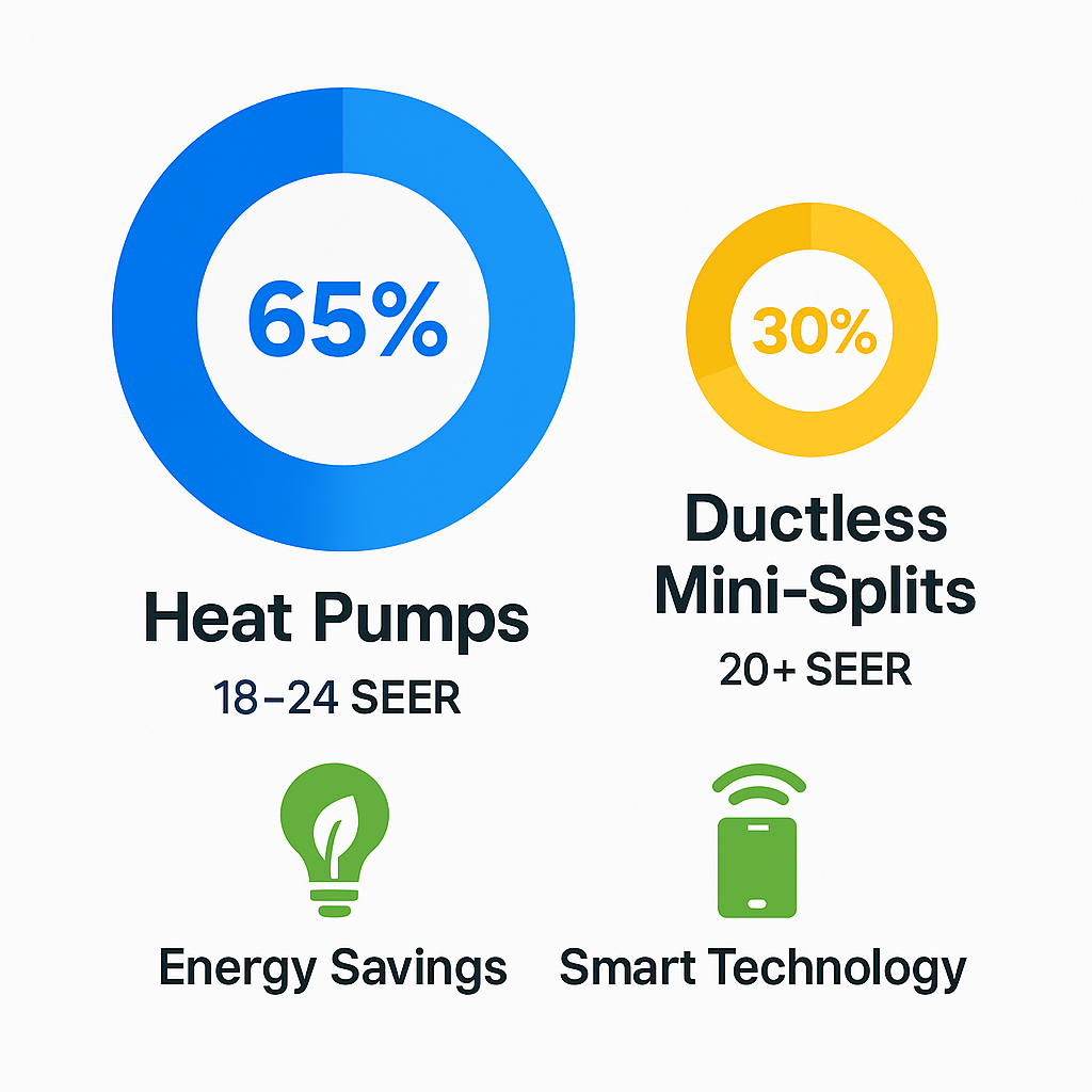 Infographic comparing energy-efficient HVAC systems with efficiency ratings and benefits