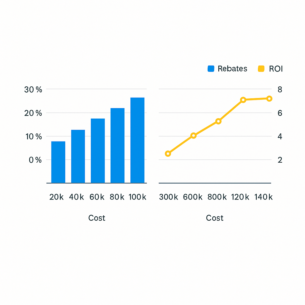 Graph depicting rebate amounts and ROI timelines for energy-efficient HVAC upgrades in California