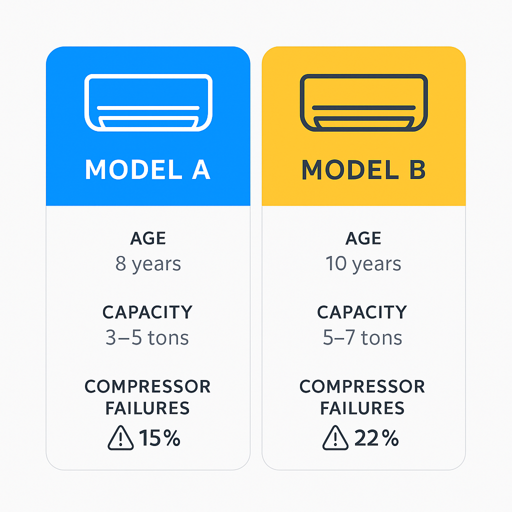 Side-by-side comparison of common compressor failure issues among popular air conditioning models used in Culver City.