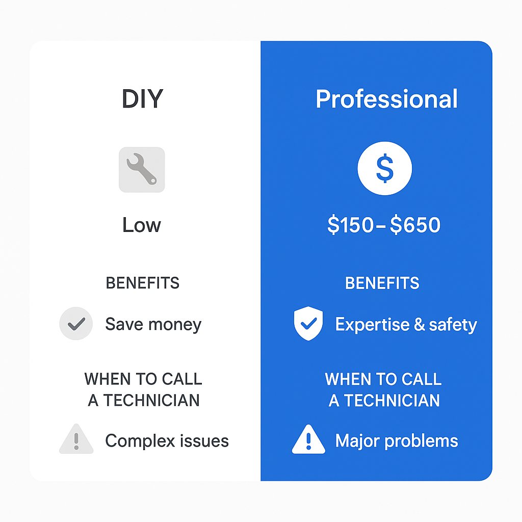 Comparison chart contrasting DIY AC troubleshooting steps vs professional repair services in Cheviot Hills