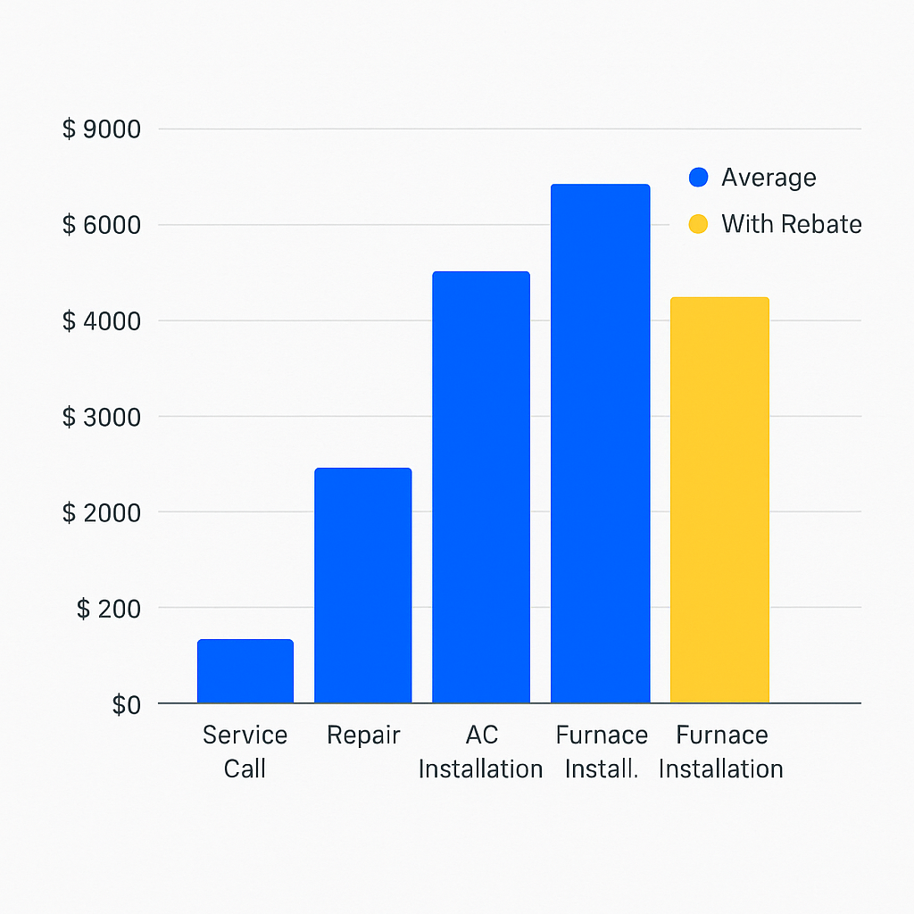 Bar chart depicting average HVAC service pricing and rebate impact in Cheviot Hills