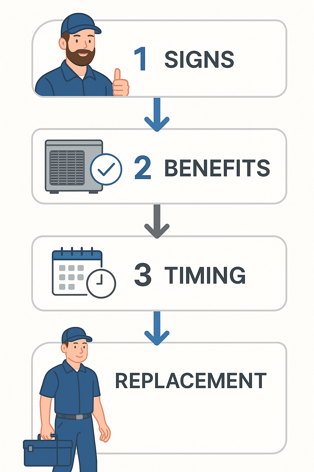 Step-by-step process flow for deciding when to replace heating or AC units in Culver City