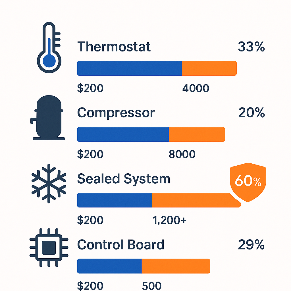 Cost comparison chart detailing average repair expenses for common Subzero refrigerator issues