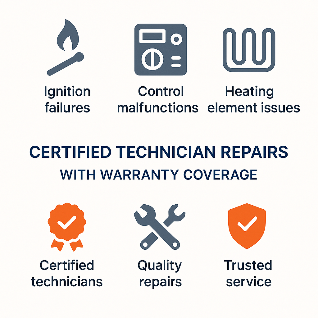 Infographic showing common Wolf oven problems and benefits of certified technician repairs