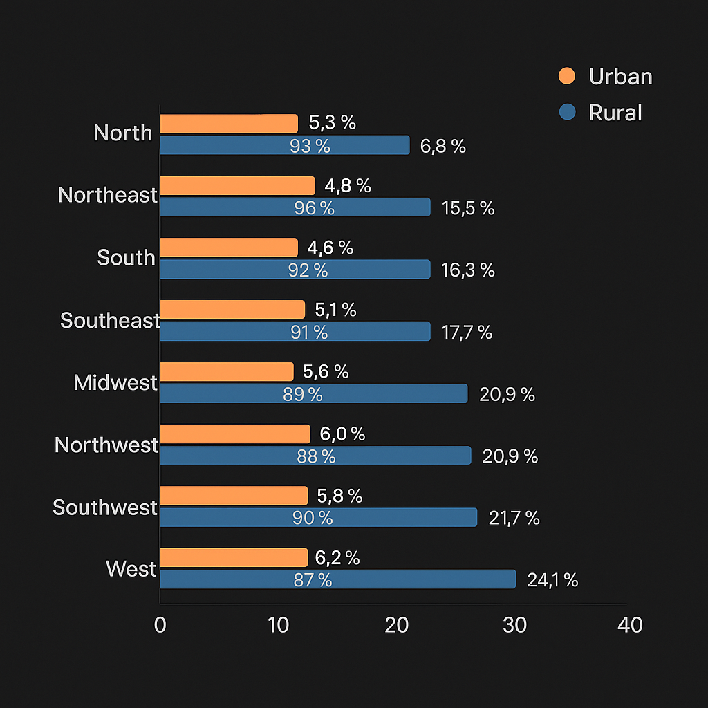 Data visualization of emergency repair response times by region illustrating urban vs rural differences