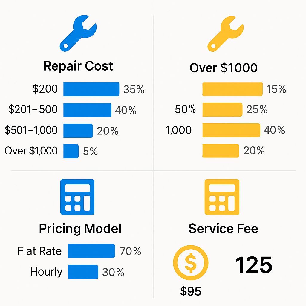 Comparison chart of typical repair costs and pricing models for Sub Zero appliance repairs by region